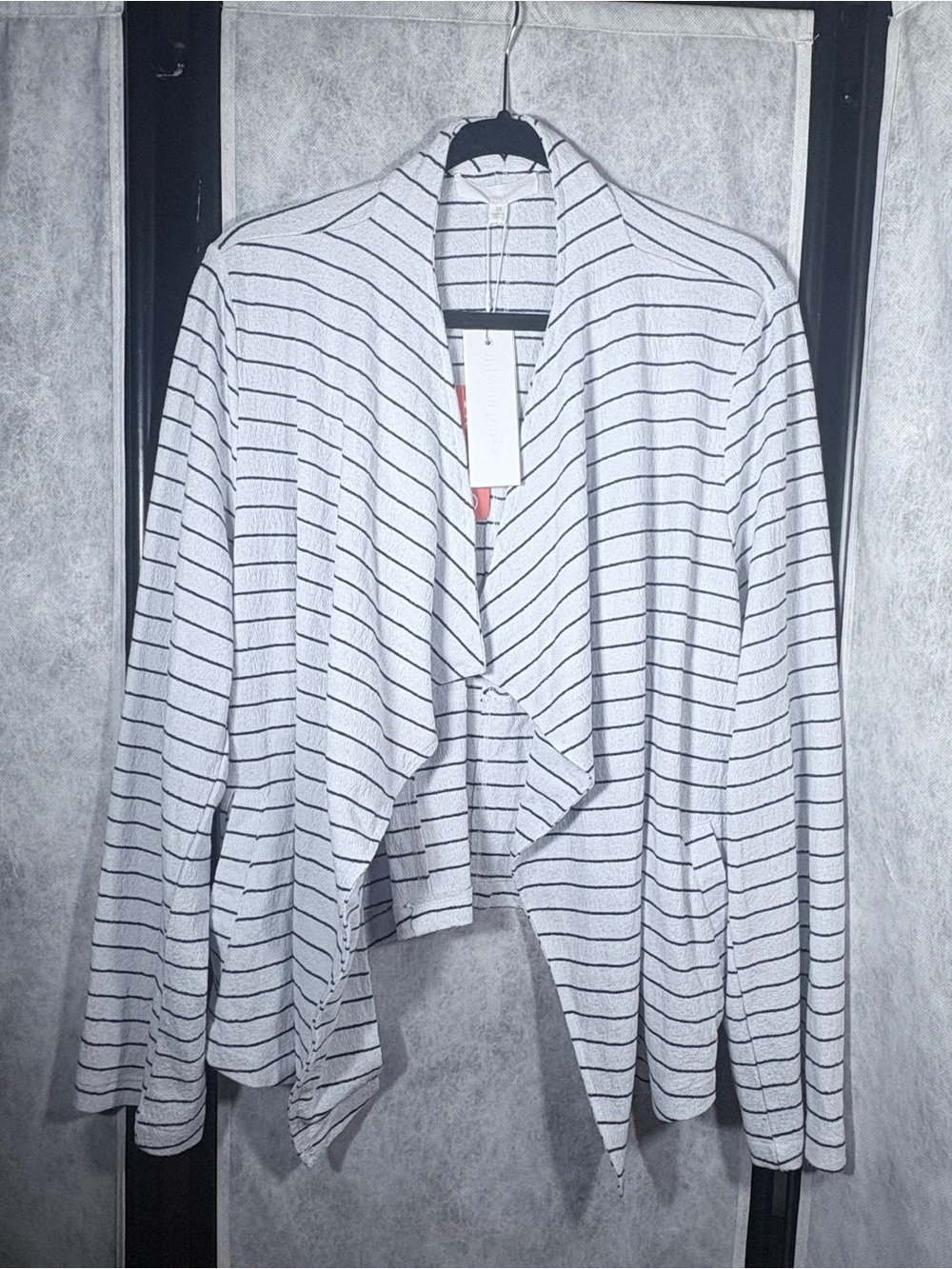 Adyson Parker Women’s 3X Striped Open Front Cardigan Sweater White Black